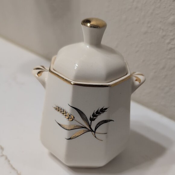 Vintage Midcentury Modern Harkerware Golden Wheat Sugar Jar MCM - Picture 1 of 5